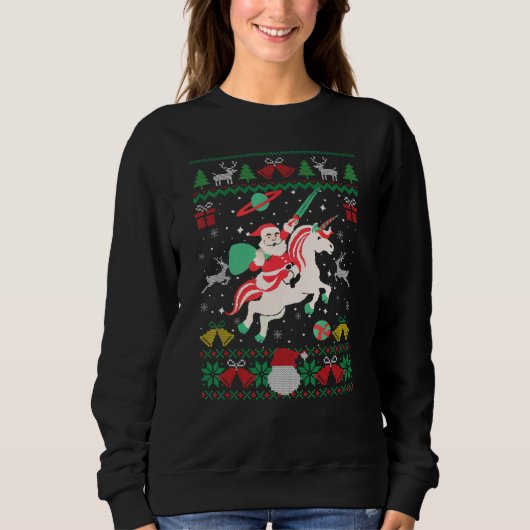 Santa Claus Riding Unicorn Christmas Ugly Christma Sweatshirt (Vorderseite)