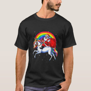 Santa Claus Riding Unicorn Rainbow Weihnachten Kin T-Shirt