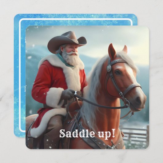 Santa Claus Riding Western Weihnachten Einladung (Vorne/Hinten)