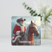 Santa Claus Riding Western Weihnachten Einladung (Stehend Vorderseite)