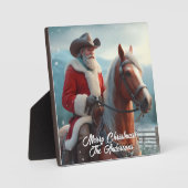 Santa Claus Riding Western Weihnachten Fotoplatte (Vorderseite)