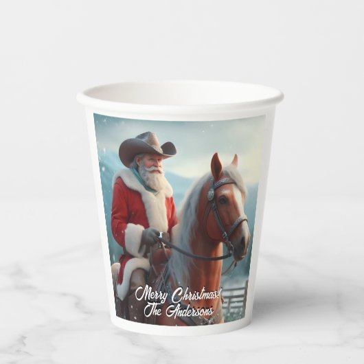 Santa Claus Riding Western Weihnachten Pappbecher (Vorderseite)