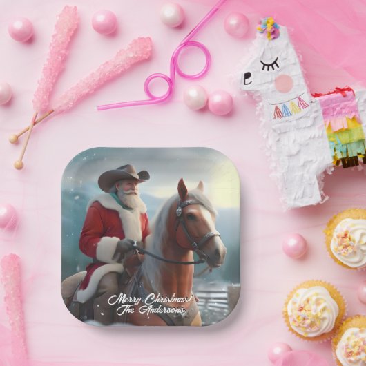 Santa Claus Riding Western Weihnachten Pappteller (Party)
