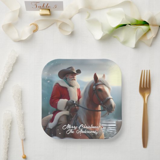 Santa Claus Riding Western Weihnachten Pappteller (Hochzeit)