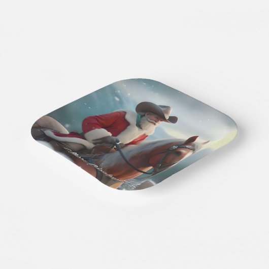 Santa Claus Riding Western Weihnachten Pappteller (Gewinkelt)