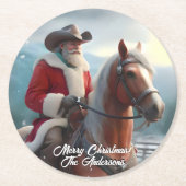 Santa Claus Riding Western Weihnachten Runder Pappuntersetzer (Vorderseite)