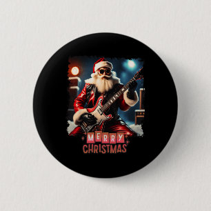 Santa Claus Rock Guitar Frohe Weihnachten Button