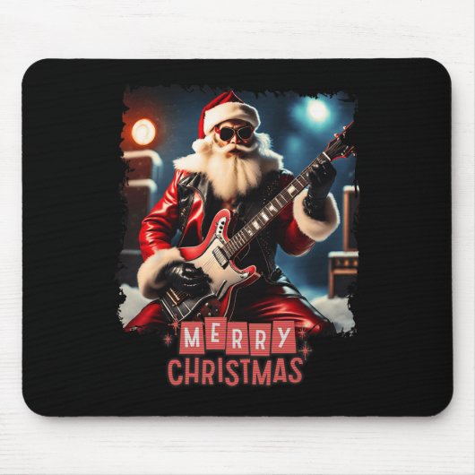 Santa Claus Rock Guitar Frohe Weihnachten Mousepad (Vorne)