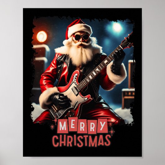 Santa Claus Rock Guitar Frohe Weihnachten Poster (Vorne)