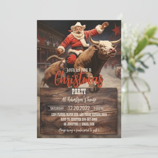 Santa Claus Rodeo Einladung (Stehend Vorderseite)