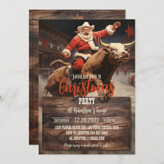 Santa Claus Rodeo Einladung (Vorne/Hinten)