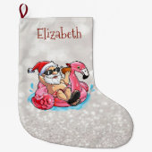 Santa Claus, rosa Flamings, Glittery Bokeh Großer Weihnachtsstrumpf (Vorderseite)