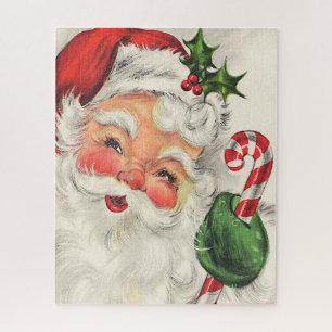 Santa Claus Rosy Cheeks Holding Candy Cane Jigsaw Puzzle