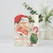 Santa Claus Rosy Cheeks Holding Candy Cane Postkarte (Stehend Vorderseite)