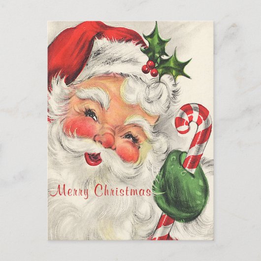 Santa Claus Rosy Cheeks Holding Candy Cane Postkarte (Vorderseite)