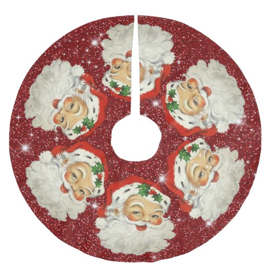 Santa Claus Roter Glitzer Sparkle Stars Weihnachte Polyester Weihnachtsbaumdecke (Vorderseite)