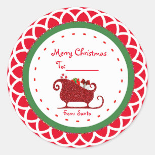 Santa Claus Roter Schlitten Weihnachten Feiertags- Runder Aufkleber