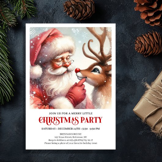 Santa Claus Rudolph Christmas Festive Winter Party Einladung