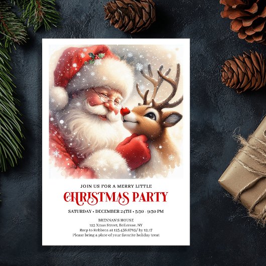 Santa Claus Rudolph Christmas Joyful Winter Party Einladung