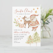 Santa Claus Rudolph Kids Holiday Birthday Party Einladung (Stehend Vorderseite)