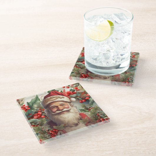 Santa Claus Saint Nicholas Weihnachtsfeiern Glasuntersetzer (Schrägansicht)