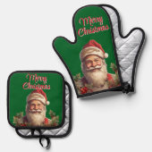Santa Claus Saint Nicholas Weihnachtsfeiern Ofenhandschuh & Topflappen-Set (Vorderseite/Rückseite)