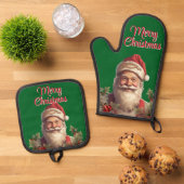 Santa Claus Saint Nicholas Weihnachtsfeiern Ofenhandschuh & Topflappen-Set (Oben Unten)