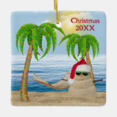 Santa Claus Sandman am Strand von Tropical Keramikornament (Vorderseite)