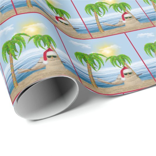 Santa Claus Sandman mit Palmen Geschenkpapier (Rolleneckpunkt)