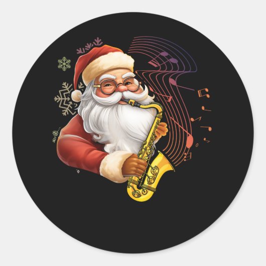 Santa Claus Saxophone Musiker Chr Runder Aufkleber (Vorderseite)