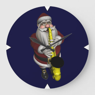 Santa Claus Saxophone Player Große Wanduhr
