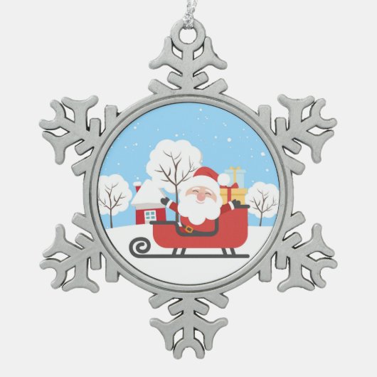 Santa Claus Schneeflocken Zinn-Ornament (Vorderseite)