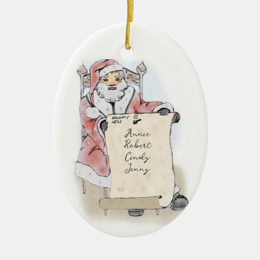 Santa Claus Scroll Naughty Nice List Personalisier Keramik Ornament (Vorne)