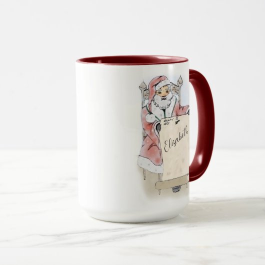 Santa Claus Scroll Naughty Nice List Personalisier Tasse (VorderseiteRechts)