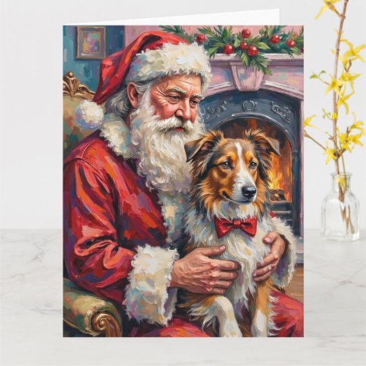 Santa Claus Shetland Sheepdog Christmas Art Karte (Gelbe Blume)