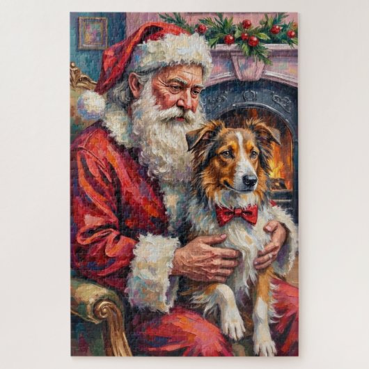 Santa Claus Shetland Sheepdog Christmas Art Puzzle (Vertikal)