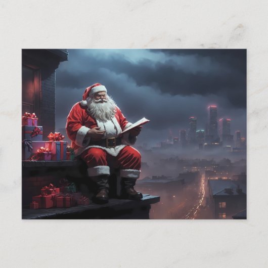 Santa Claus sitzend auf dem Dach Postkarte (Vorderseite)