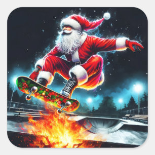 Santa Claus Skateboarding in einem Winter Skate Pa Quadratischer Aufkleber
