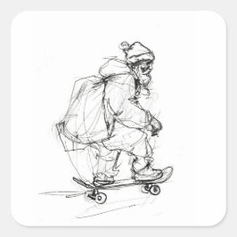 Santa Claus Skateboarding mit Presets Quadratischer Aufkleber