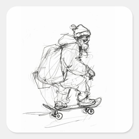 Santa Claus Skateboarding mit Presets Quadratischer Aufkleber (Vorderseite)