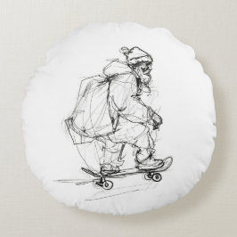 Santa Claus Skateboarding mit Presets Rundes Kissen