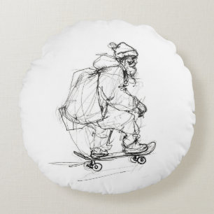Santa Claus Skateboarding mit Presets Rundes Kissen