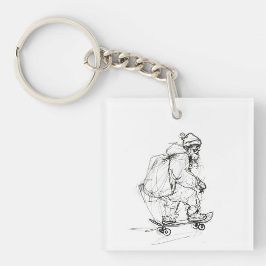 Santa Claus Skateboarding mit Presets Schlüsselanhänger (Vorderseite)