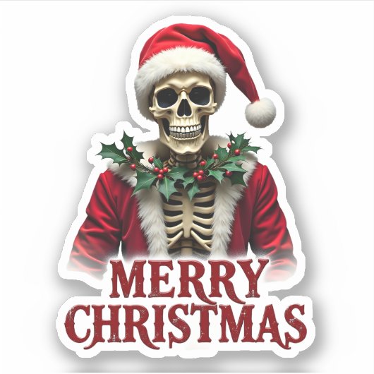 Santa Claus Skeleton Outfit Skull Funny Christmas Aufkleber (Vorderseite)