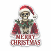 Santa Claus Skeleton Outfit Skull Funny Christmas Aufkleber (Vorderseite)