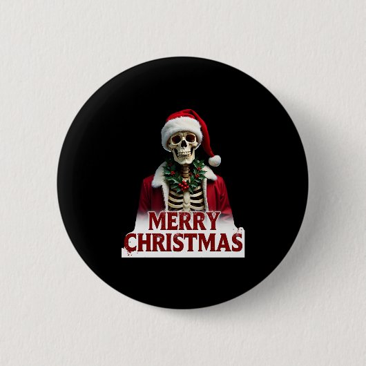 Santa Claus Skeleton Outfit Skull Funny Christmas Button (Vorderseite)