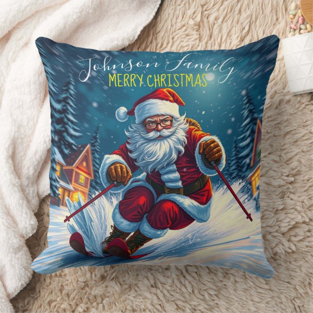 Santa Claus Ski Christmas Winter Kissen (Decke)