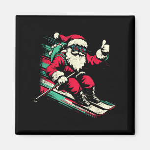 Santa Claus Skifahren - Vintage Weihnachten Winter Magnet