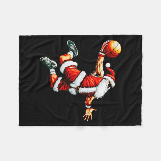 Santa Claus Slam Dunk Basketball Hoop Christmas Pa Fleecedecke (Vorderseite (Horizontal))