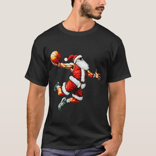 Santa Claus Slam Dunk Basketball Hoop Christmas Pa T-Shirt (Vorderseite)